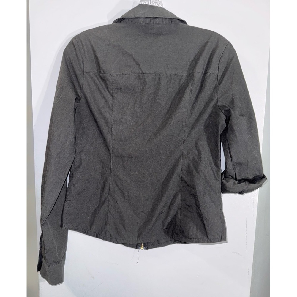 Miss Selfie black full zip front Y2K long sleeve roll tab top small - Picture 3 of 6